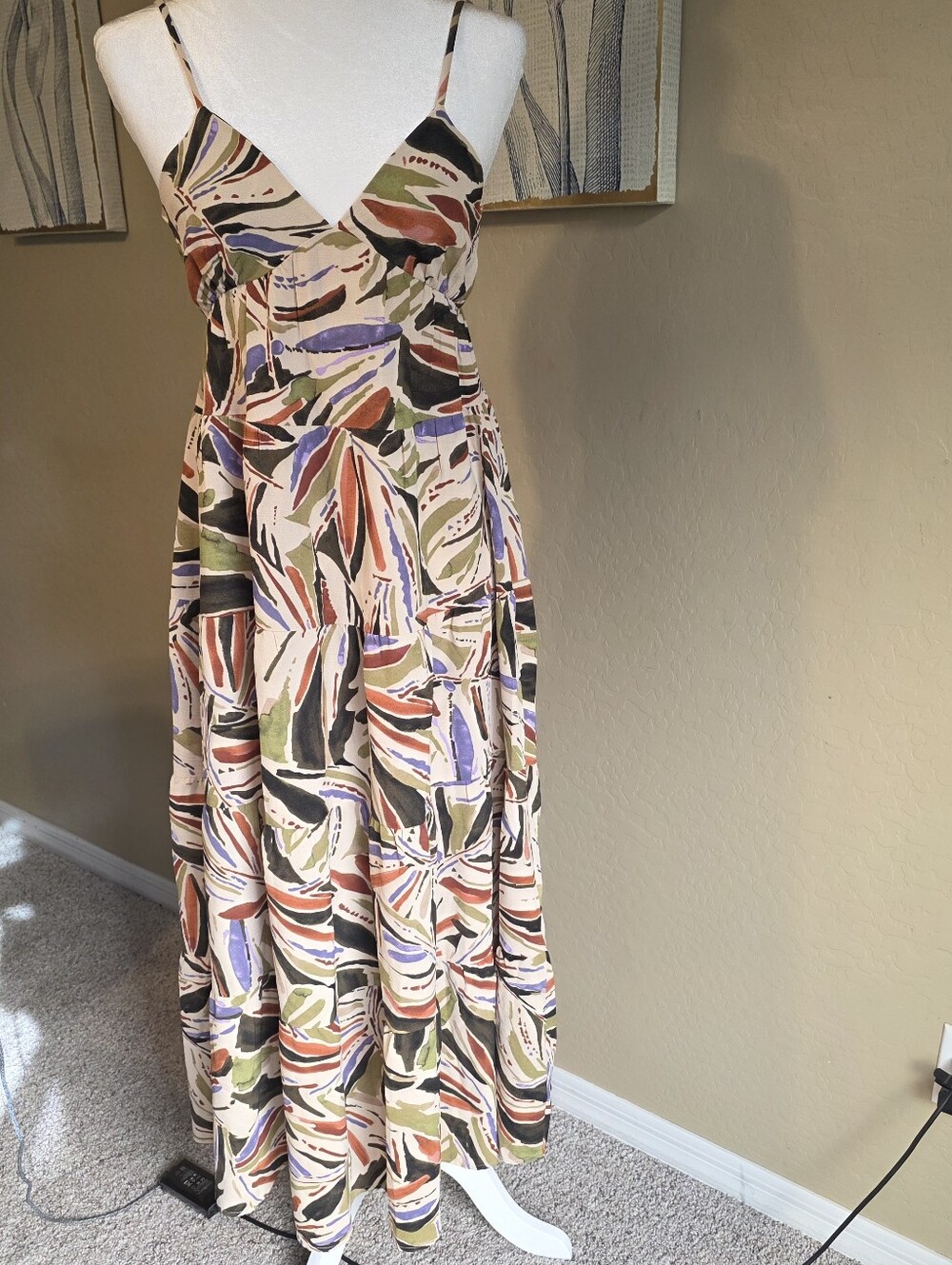 Monteau Los Angeles Abstract Print Tiered Maxi Dress Size Small Boho